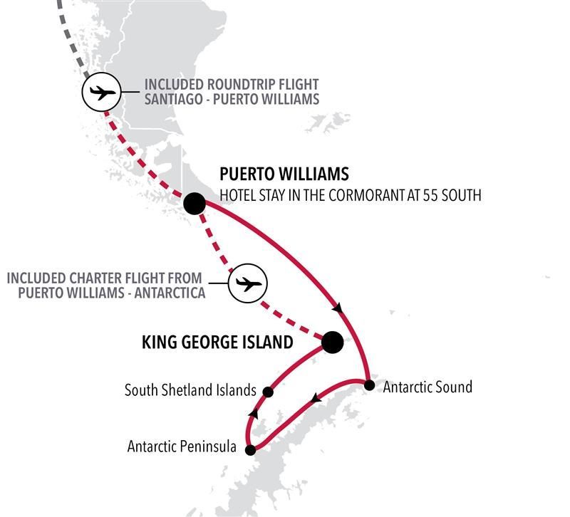 Route map: Antarctica Sail and Fly