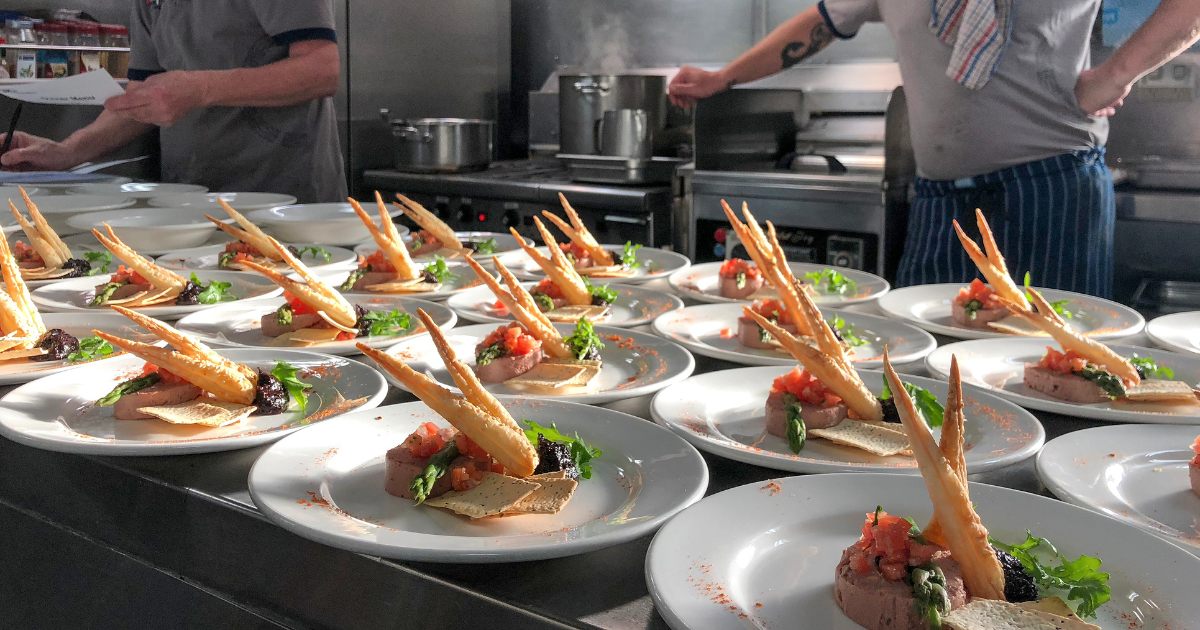 The galley plating dinner service onboard