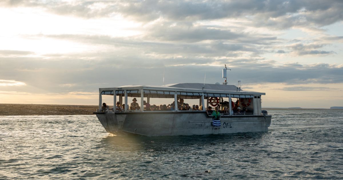 Guests aboard the Xplorer tender at dusk