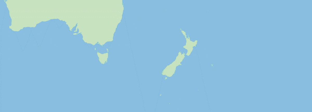 Route map: Sydney, Milford Sound, Doubtful Sound, Dusky Sound, Dunedin, Christchurch, Tauranga, Bay of Islands, back to Sydney