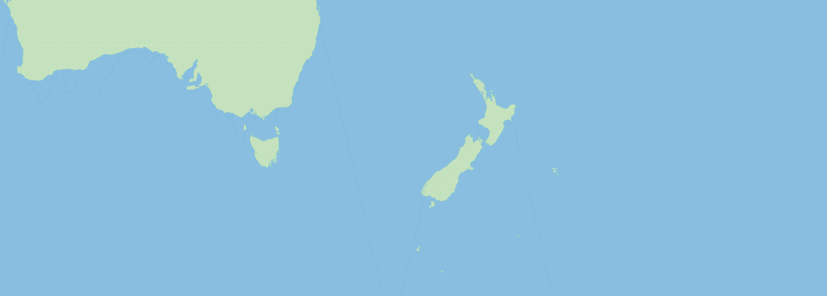 Route map: Sydney, Milford Sound, Doubtful Sound, Dusky Sound, Dunedin, Wellington, Tauranga, Auckland, Bay of Islands, back to Sydney