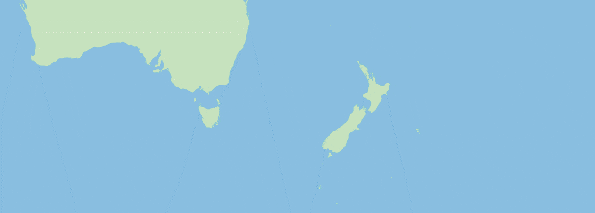 Route map: Sydney, Milford Sound, Doubtful Sound, Dusky Sound, Dunedin, Christchurch, Tauranga, Bay of Islands, Auckland, back to Sydney
