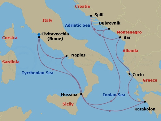 Route map: Mediterranean & Adriatic Odyssey