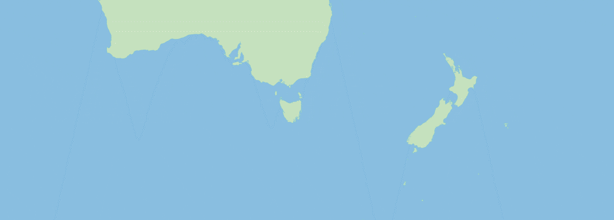 Route map: Auckland, Bay of Islands, Tauranga, Napier, Picton, Wellington, Christchurch, Dunedin, Dusky Sound, Doubtful Sound, Milford Sound, Sydney