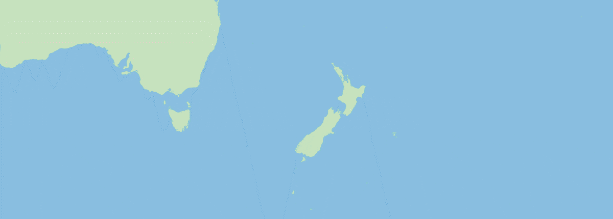 Route map: Sydney, Milford Sound, Doubtful Sound, Dusky Sound, Dunedin, Christchurch, Auckland, Tauranga, Bay of Islands, back to Sydney