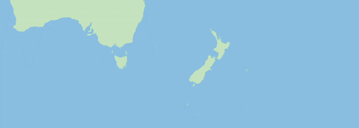 Route map: Sydney, Milford Sound, Doubtful Sound, Dusky Sound, Dunedin, Napier, Tauranga, Auckland, Bay of Islands, back to Sydney