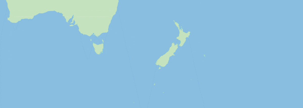 Route map: Sydney, Milford Sound, Doubtful Sound, Dusky Sound, Dunedin, Wellington, Picton, Napier, Tauranga, Bay of Islands, Auckland