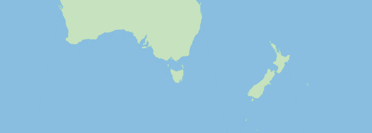 Route map: Sydney, Milford Sound, Doubtful Sound, Dusky Sound, Dunedin, Christchurch, Tauranga, Auckland, Bay of Islands, back to Sydney