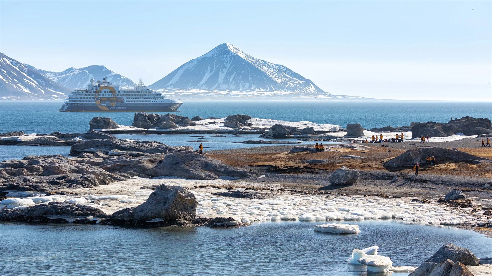 An expedition ship off Spitsbergen, Svalbard