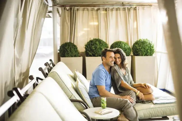 A poolside cabana on board