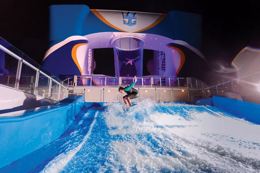 FlowRider surf simulator and RipCord by iFly at night on Anthem of the Seas