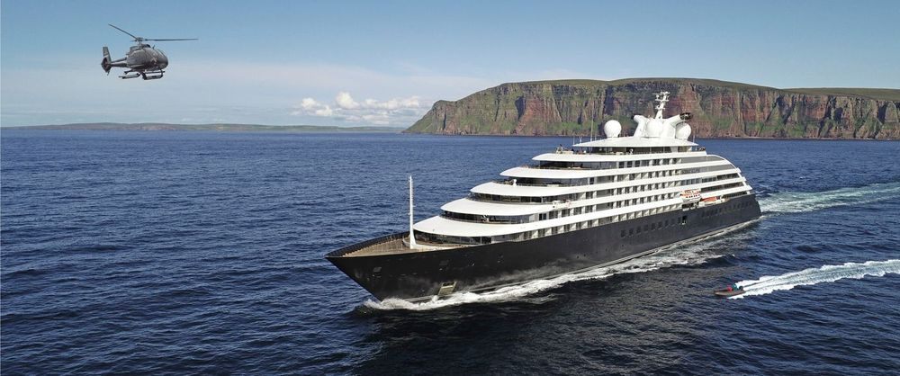 Scenic Eclipse off the coast of Orkney, Scotland