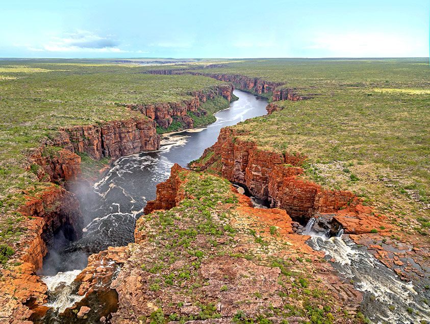 Helicopter flightseeing over King George Falls, the Kimberley