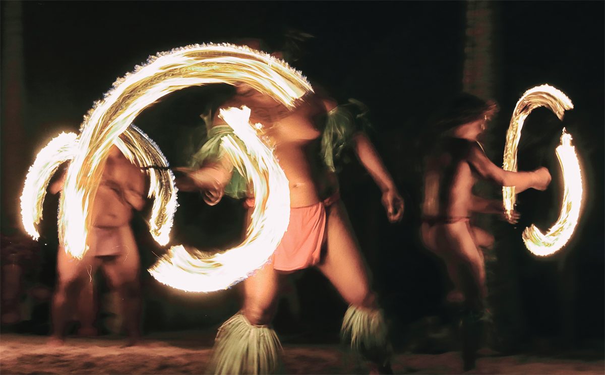 Fire dancers at Windstar’s Bora Bora beach party